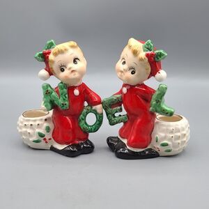 Vintage Commodore Christmas Noel Candle Holder Cherubs Japan Ceramic Figurines